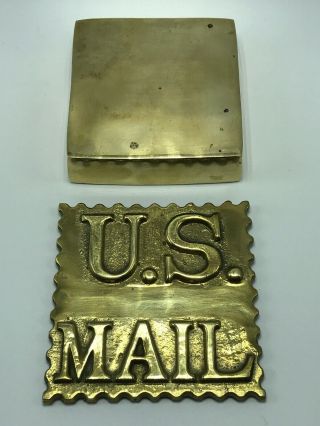 Vintage Solid Brass U.  S.  Mail Lidded Stamp Dish - Decorative Desk Item 3