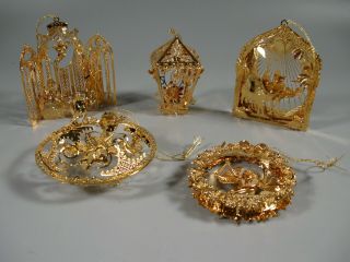 5 Danbury 2001 Gold Plated Christmas Ornaments