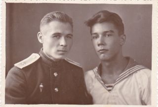 1950s Handsome Young Men Soldier & Sailor Couple Russian Soviet Photo Gay Int