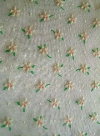 Vintage c.  1950 ' s Sheer White Flocked Pastel Floral Fabric Cut 3