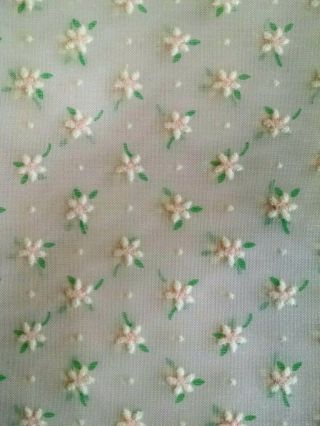 Vintage c.  1950 ' s Sheer White Flocked Pastel Floral Fabric Cut 4