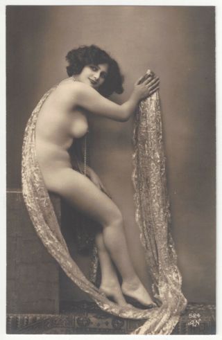 1920 French Photograph - Naked,  Curvy,  Art Deco Brunette