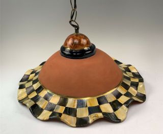 Mackenzie Childs Courtly Check Fluted 18.  5 " Diameter Terra Cotta Hanging Lamp