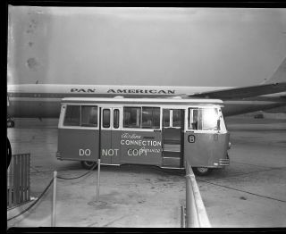 N289 1965 Negative.  Aviation,  Large Pan Am Plane & Satellite Tram Los Angeles Lax