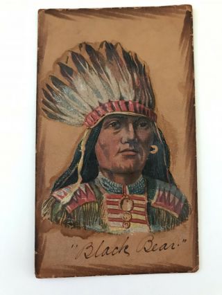 Handpainted Leather " Black Bear " Indian Portrait Postcard