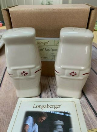 Longaberger Pottery Red Woven Traditions Salt & Pepper Shaker Set