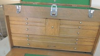 Vintage H.  Gerstner & Sons 10 Drawer Oak Machinist Tool Box Chest 8