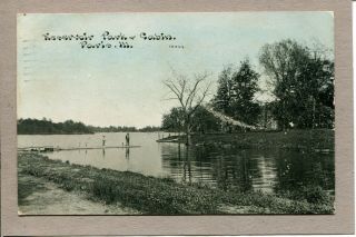 Postcard Paris Il Illinois Twin Lakes Park Reservoir & Cabin Dock C1910 - 062