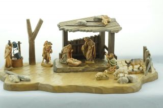 1960/70s Anri Bernardi Miniature Nativity Set 2 Inch 10 Pc Set Creche Display