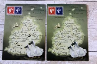 2x Philately Map Postcards: Mauritius - Dodo & Famous Mauritius Stamps