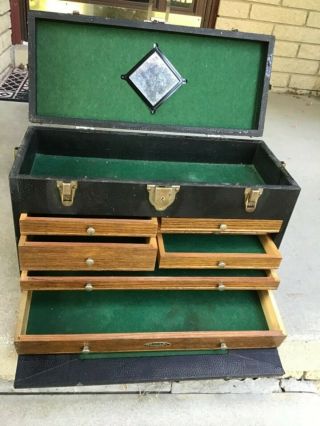 Vintage Gerstner Machinist Tool Box Chest Leatherette Over Wooden - Estate