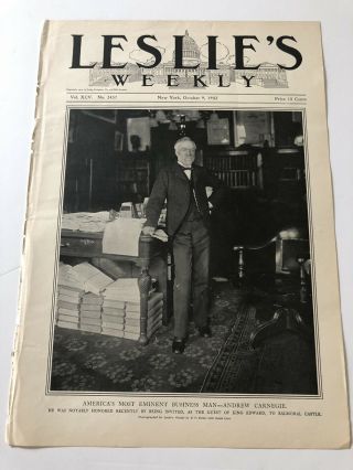 1902 Leslie’s Weekly Print Millionaire Industrialist Andrew Carnegie 81019
