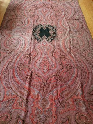 Vintage Oriental Wool Raised Jacquard Paisley Tapestry Kilim Rug Bedspread 5×10