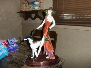 Rare Large Vintage A.  Santini Sculpture (woman Walking Dog)