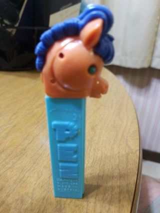 Vintage Pez horse/pony no feet Orange & Blue made in Austria 2