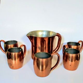 Vintage Chase Copper Pitcher W/ 5 Cups