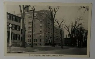 Vintage Maine Postcard Mercy Hospital State Street Portland Me Black & White
