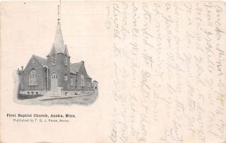 B70/ Anoka Minnesota Mn Postcard 1908 First Baptist Church