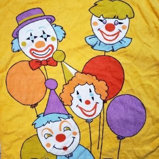 Vtg Beach Towel 80s Retro Colorful Clown Balloons Cotton Terrimondo Israel Large