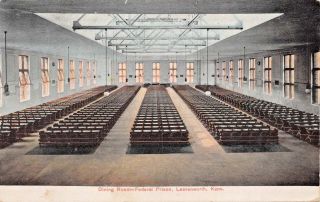 Leavenworth Kansas Dining Room - Federal Prison Postcard 1908 Psmk Basehor Ks