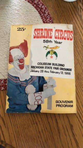 58th Michigan Shrine Circus Program W/bozo 1966