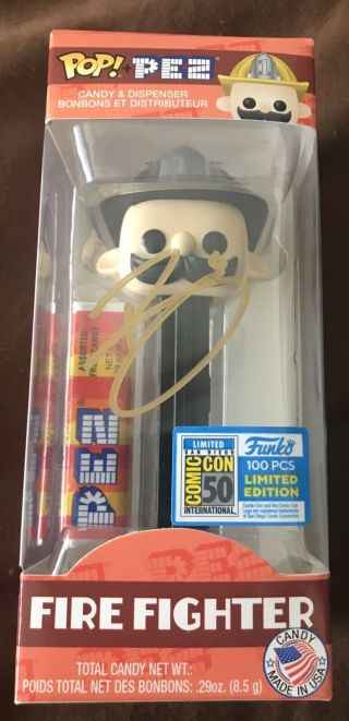 Sdcc 2019 Funko Black Fire Fighter Pez Le 100 Signed By Ceo Brian Mariotti