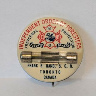 Independent Order Of Foresters Iof Emergency Fuse Pin Back Button Vg,  Shape