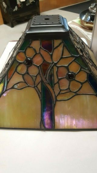 Vintage Large Stained Glass Lamp Shade Mission Arts & Crafts 4