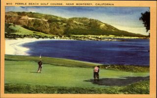 Pebble Beach Golf Course & Carmel California 1940s Linen Golfing Postcard