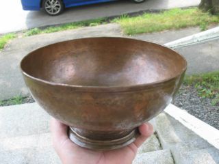 Vintage Hand Hammered Etched Copper Pedestal Bowl Made In Iran Old Signed