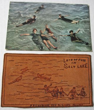 1900s Floaters Color & Old Leather Souvenir Salt Air Salt Lake Utah Post Cards