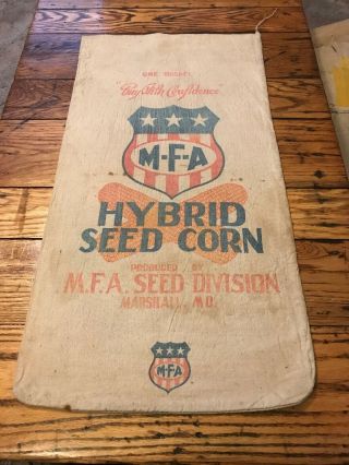 Mfa Missouri Farmers Association Seed Corn Sack Bag Rare Cloth Marshall Mo