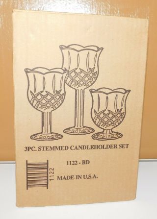 Homco Home Interior 3 - Pc Stemmed Glass Candle Holder Set MIB 1122 - BD USA 2