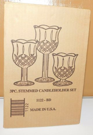 Homco Home Interior 3 - Pc Stemmed Glass Candle Holder Set MIB 1122 - BD USA 3