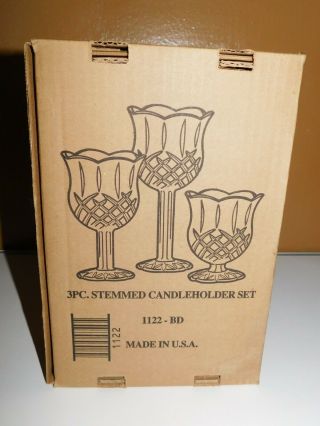 Homco Home Interior 3 - Pc Stemmed Glass Candle Holder Set MIB 1122 - BD USA 4
