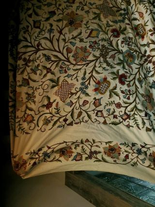 Large Antique Embroidered Crewel Bed Cover