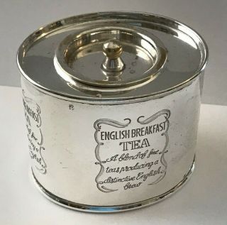 Vintage English Breakfast Tea Caddy/jar - Oval Silver Plated 3 1/8 " Tall