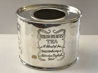 VINTAGE ENGLISH BREAKFAST TEA CADDY/JAR - OVAL SILVER PLATED 3 1/8 