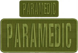 Paramedic Embroidery Patch 4x10 And 2x5 Hook Od Green