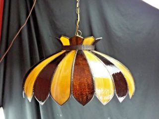 Vintage Tiffany Style Bent Glass Hanging Light - Lamp Shade - Fixture Pend