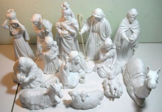 13 Vintage Avon White Bisque Porcelain Nativity Figurines