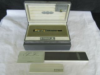 Rare Parker Duofold Platinum Club 18k Fountain Pen W/ Boxes & Paperwork (great)