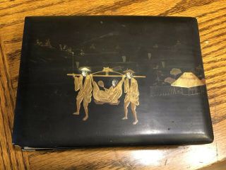 C1800’s Antique Japanese Gold Inlayed Photo Album Hand Painted Photos Neat