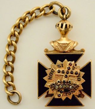 Knights Templar Masonic Fob Pendant Cleveland Consistory 32 Vtg Gold Antique