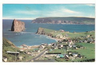 View Of The Rock,  Bonaventure Island & The Village,  Perce,  Quebec,  1973 Postcard