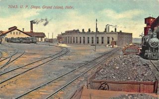 Grand Island Ne U.  P.  Railroad Shops Train Engine Postcard