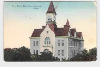 Antique Postcard Kansas Wakeeney Trego County Court House Exterior View 1910