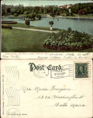 Public Garden West End Of Lake Boston 1906 To Maria Tompson Bath Maine