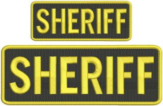 Sheriff Embroidery Patches 3x8 And 2x5 Hook On Back Gold