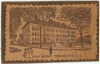 Manchester,  Nh Hampshire 1906 Leather Postcard,  High School